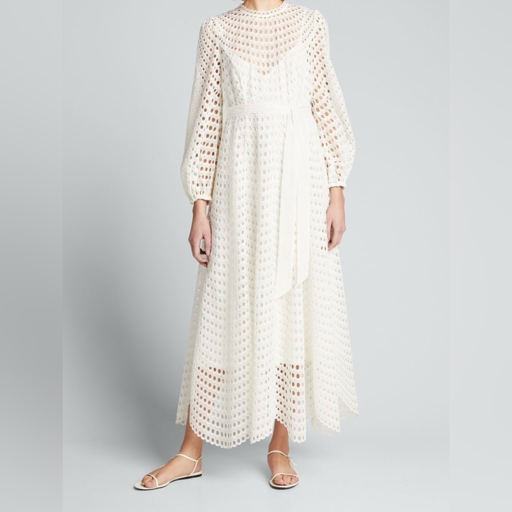 Zimmermann Wedding White Poppy Broderie Embroidered Eyelet Belted Midi Dress